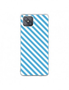 Coque Oppo Reno4 Z 5G Bonbon Candy Bleue et Blanche Rayée...