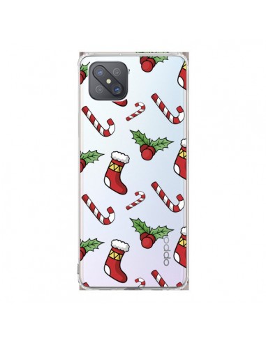 Coque Oppo Reno4 Z 5G Chaussette Sucre d'Orge Houx de Noël transparente - Nico