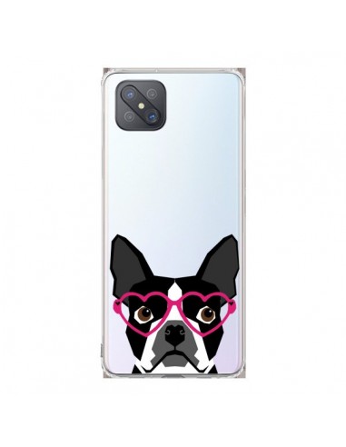 Coque Oppo Reno4 Z 5G Boston Terrier Lunettes Coeurs Chien Transparente - Pet Friendly