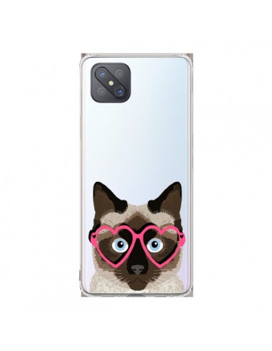 Coque Oppo Reno4 Z 5G Chat Marron Lunettes Coeurs Transparente - Pet Friendly