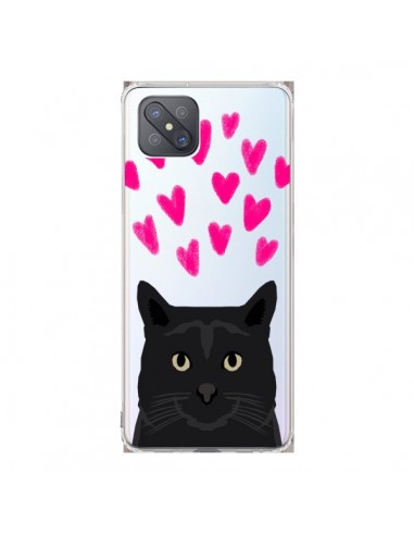 Coque Oppo Reno4 Z 5G Chat Noir Coeurs Transparente - Pet Friendly