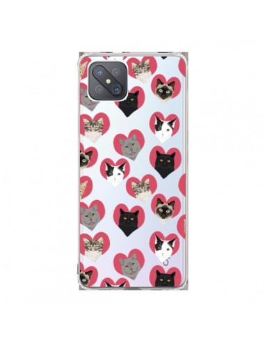 Coque Oppo Reno4 Z 5G Chats Coeurs Transparente - Pet Friendly