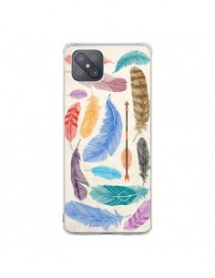 Coque Oppo Reno4 Z 5G Feather Plumes Multicolores -...