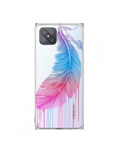 Coque Oppo Reno4 Z 5G Plume Feather Arc en Ciel Transparente - Rachel Caldwell