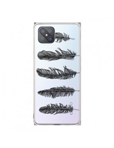 Coque Oppo Reno4 Z 5G Plume Feather Noir Transparente - Rachel Caldwell