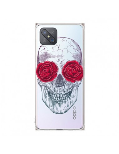 Coque Oppo Reno4 Z 5G Tête de Mort Rose Fleurs Transparente - Rachel Caldwell