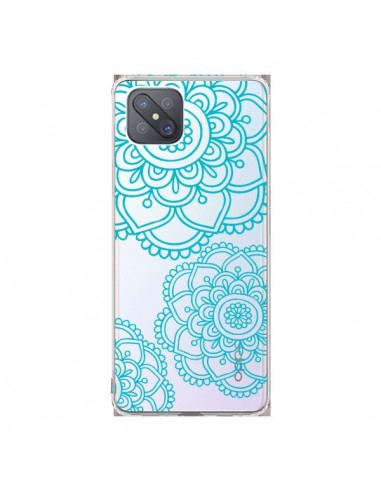 Coque Oppo Reno4 Z 5G Mandala Bleu Aqua Doodle Flower Transparente - Sylvia Cook