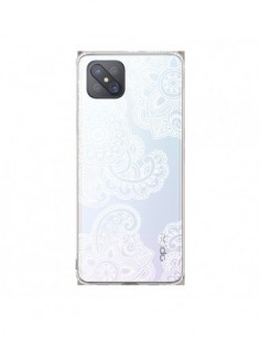 Coque Oppo Reno4 Z 5G Lacey Paisley Mandala Blanc Fleur...
