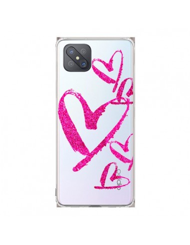 Coque Oppo Reno4 Z 5G Pink Heart Coeur Rose Transparente - Sylvia Cook