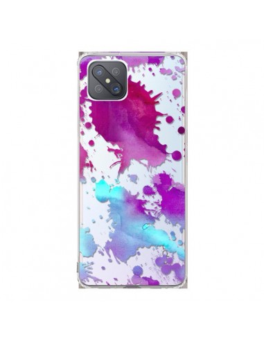 Coque Oppo Reno4 Z 5G Watercolor Splash Taches Bleu Violet Transparente - Sylvia Cook