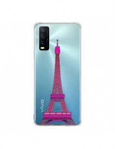Coque Vivo Y20S Tour Eiffel Rose Paris Transparente -...