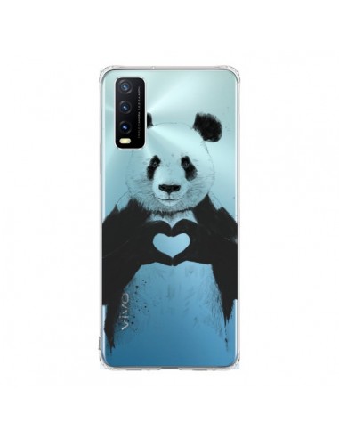 Coque Vivo Y20S Panda All You Need Is Love Transparente - Balazs Solti