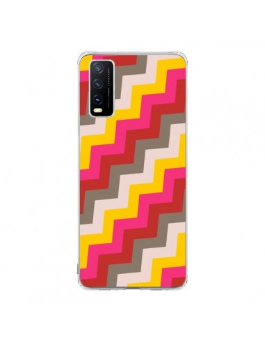 Coque Vivo Y20S Lignes Triangle Azteque Rose Rouge - Eleaxart