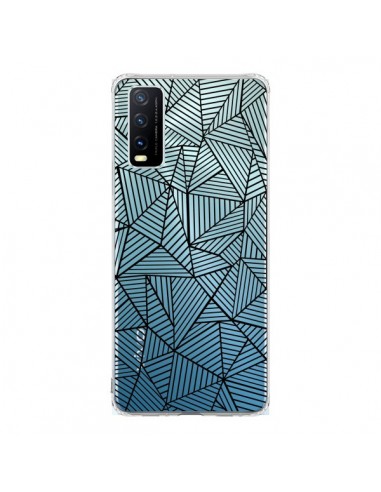 Coque Vivo Y20S Lignes Grilles Triangles Full Grid Abstract Noir Transparente - Project M