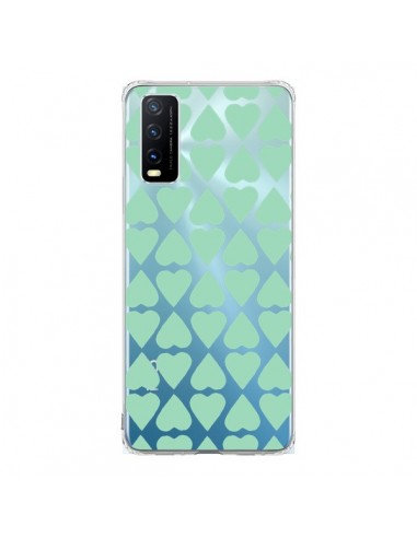 Coque Vivo Y20S Coeurs Heart Mint Bleu Vert Transparente - Project M