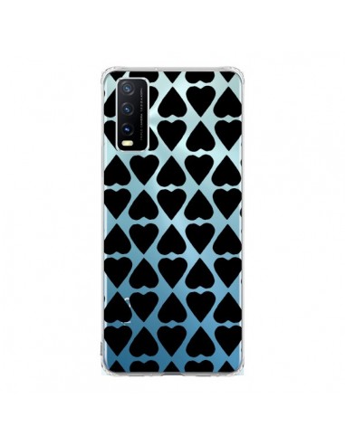 Coque Vivo Y20S Coeurs Heart Noir Transparente - Project M