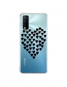 Coque Vivo Y20S Coeurs Heart Love Noir Transparente -...