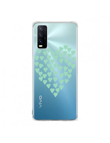 Coque Vivo Y20S Coeurs Heart Love Mint Bleu Vert Transparente - Project M