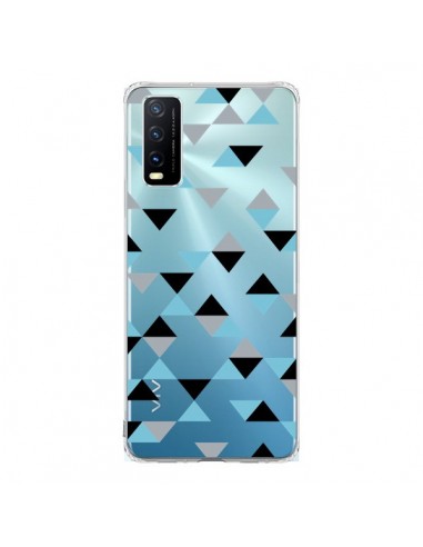 Coque Vivo Y20S Triangles Ice Blue Bleu Noir Transparente - Project M