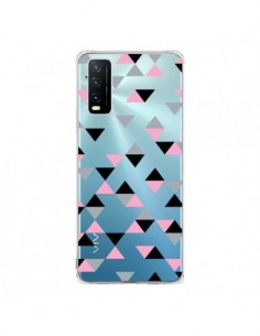 Coque Vivo Y20S Triangles Pink Rose Noir Transparente -...