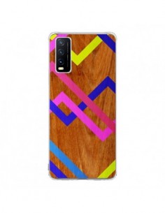 Coque Vivo Y20S Pink Yellow Wooden Bois Azteque Aztec...