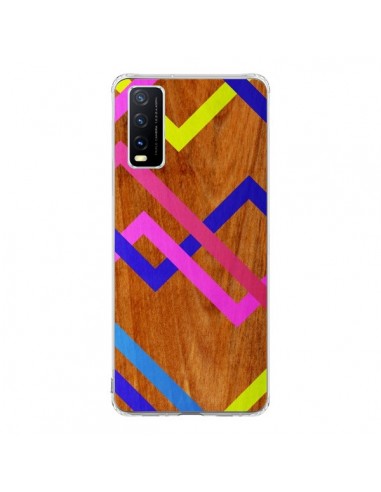 Coque Vivo Y20S Pink Yellow Wooden Bois Azteque Aztec Tribal - Jenny Mhairi