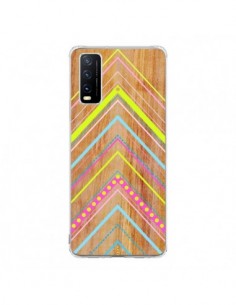 Coque Vivo Y20S Wooden Chevron Pink Bois Azteque Aztec...