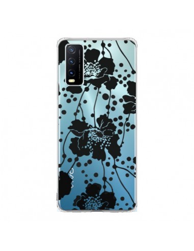 Coque Vivo Y20S Fleurs Noirs Flower Transparente - Dricia Do