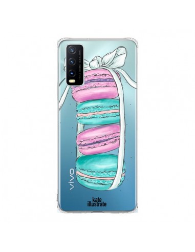 Coque Vivo Y20S Macarons Pink Mint Rose Transparente - kateillustrate