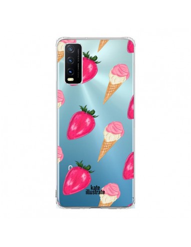 Coque Vivo Y20S Strawberry Ice Cream Fraise Glace Transparente - kateillustrate