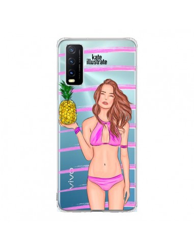 Coque Vivo Y20S Malibu Ananas Plage Ete Rose Transparente - kateillustrate