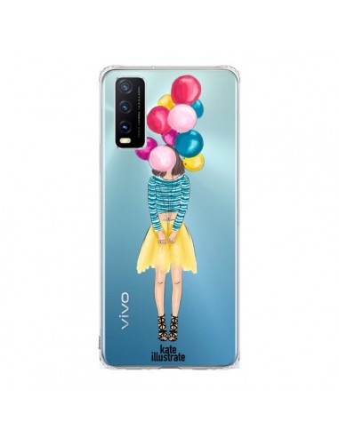 Coque Vivo Y20S Girls Balloons Ballons Fille Transparente - kateillustrate