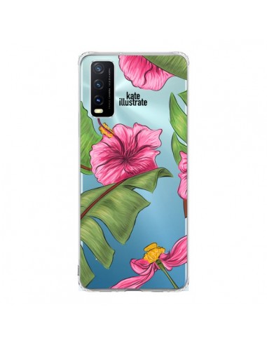 Coque Vivo Y20S Tropical Leaves Fleurs Feuilles Transparente - kateillustrate