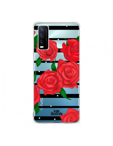 Coque Vivo Y20S Red Roses Rouge Fleurs Flowers Transparente - kateillustrate