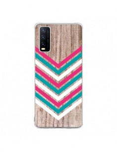 Coque Vivo Y20S Tribal Aztèque Bois Wood Flèche Rose Bleu...