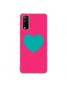 Coque Vivo Y20S Coeur Bleu Fond Rose - Laetitia