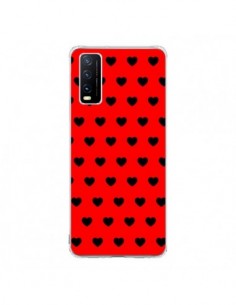 Coque Vivo Y20S Coeurs Noirs Fond Rouge - Laetitia