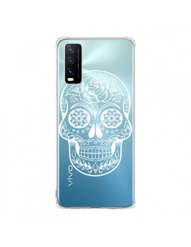 Coque Vivo Y20S Tête de Mort Mexicaine Blanche Transparente - Laetitia