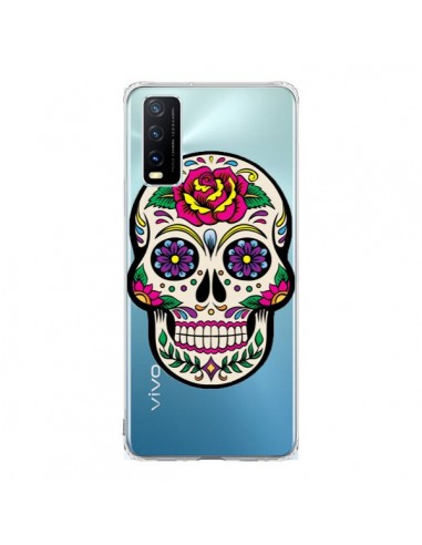 Coque Vivo Y20S Tête de Mort Mexicaine Fleurs Transparente - Laetitia