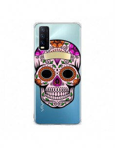 Coque Vivo Y20S Tête de Mort Mexicaine Noir Rose...