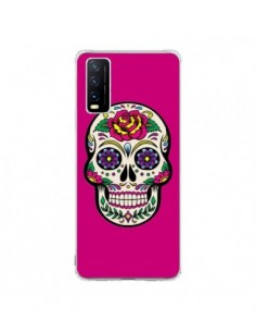 Coque Vivo Y20S Tête de Mort Mexicaine Rose Fushia -...