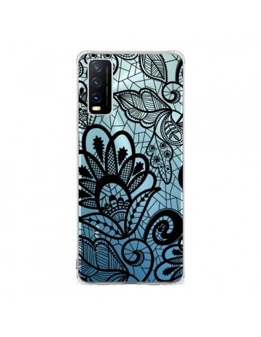 Coque Vivo Y20S Lace Fleur Flower Noir Transparente - Petit Griffin