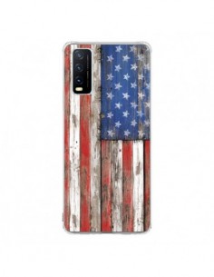 Coque Vivo Y20S Drapeau USA Vintage Bois Wood -...