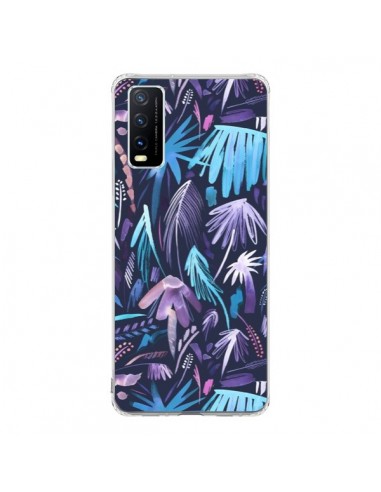 Coque Vivo Y20S Brushstrokes Tropical Palms Navy - Ninola Design