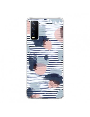 Coque Vivo Y20S Watercolor Stains Stripes Navy - Ninola Design