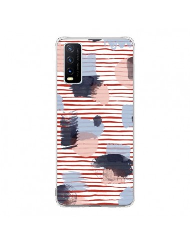 Coque Vivo Y20S Watercolor Stains Stripes Red - Ninola Design