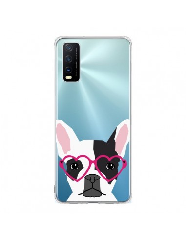 Coque Vivo Y20S Bulldog Français Lunettes Coeurs Chien Transparente - Pet Friendly