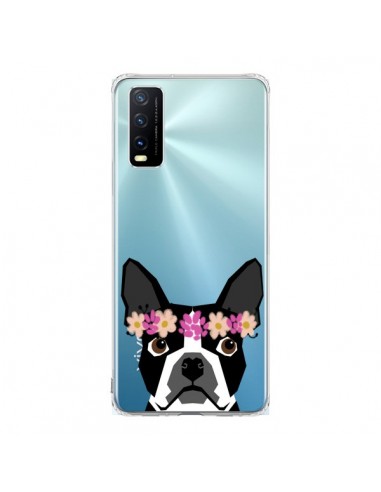 Coque Vivo Y20S Boston Terrier Fleurs Chien Transparente - Pet Friendly