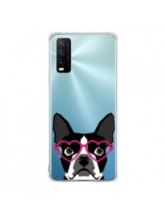 Coque Vivo Y20S Boston Terrier Lunettes Coeurs Chien...