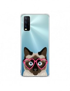 Coque Vivo Y20S Chat Marron Lunettes Coeurs Transparente...